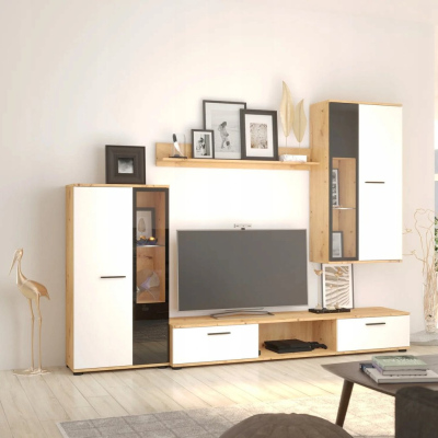Nábytok do obývačky SANA - biely / dub artisan