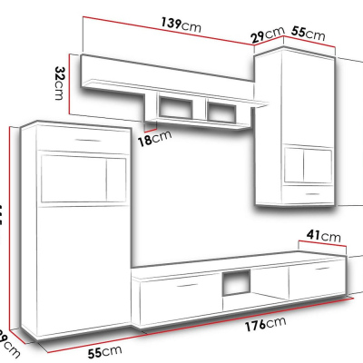 Obývacia stena LEBLUE - biela / betón
