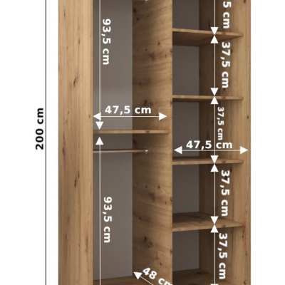 Šatníková skriňa ENNI - šírka 100 cm, biela / dub artisan