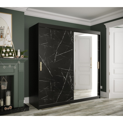 Zrkadlová skriňa s posuvnými dverami MAREILLE 3 - šírka 200 cm, čierna / čierny mramor