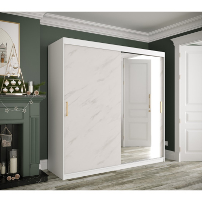 Zrkadlová skriňa s posuvnými dverami MAREILLE 3 - šírka 180 cm, biela / biely mramor