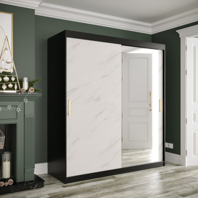 Zrkadlová skriňa s posuvnými dverami MAREILLE 3 - šírka 180 cm, čierna / biely mramor