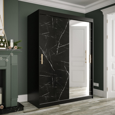 Zrkadlová skriňa s posuvnými dverami MAREILLE 3 - šírka 150 cm, čierna / čierny mramor
