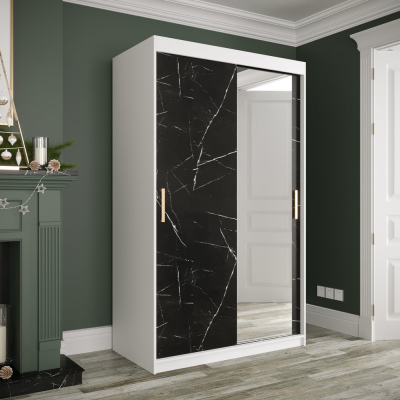 Zrkadlová skriňa s posuvnými dverami MAREILLE 3 - šírka 120 cm, biela / čierny mramor