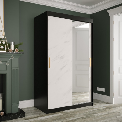 Zrkadlová skriňa s posuvnými dverami MAREILLE 3 - šírka 120 cm, čierna / biely mramor