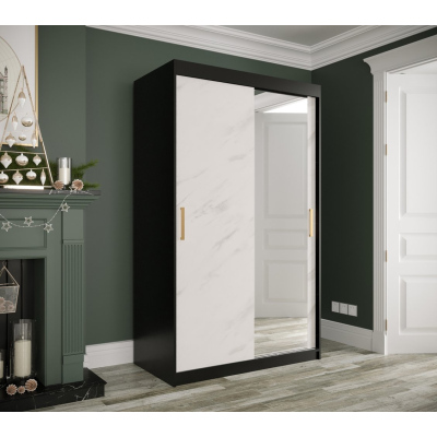 Zrkadlová skriňa s posuvnými dverami MAREILLE 3 - šírka 120 cm, čierna / biely mramor