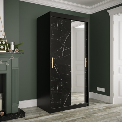 Zrkadlová skriňa s posuvnými dverami MAREILLE 3 - šírka 100 cm, čierna / čierny mramor