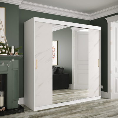Zrkadlová skriňa s posuvnými dverami MAREILLE 2 - šírka 200 cm, biela / biely mramor