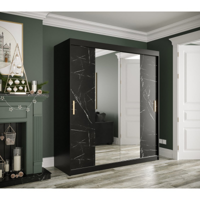 Zrkadlová skriňa s posuvnými dverami MAREILLE 2 - šírka 180 cm, čierna / čierny mramor