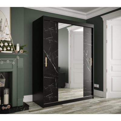 Zrkadlová skriňa s posuvnými dverami MAREILLE 2 - šírka 150 cm, čierna / čierny mramor