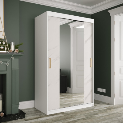 Zrkadlová skriňa s posuvnými dverami MAREILLE 2 - šírka 120 cm, biela / biely mramor