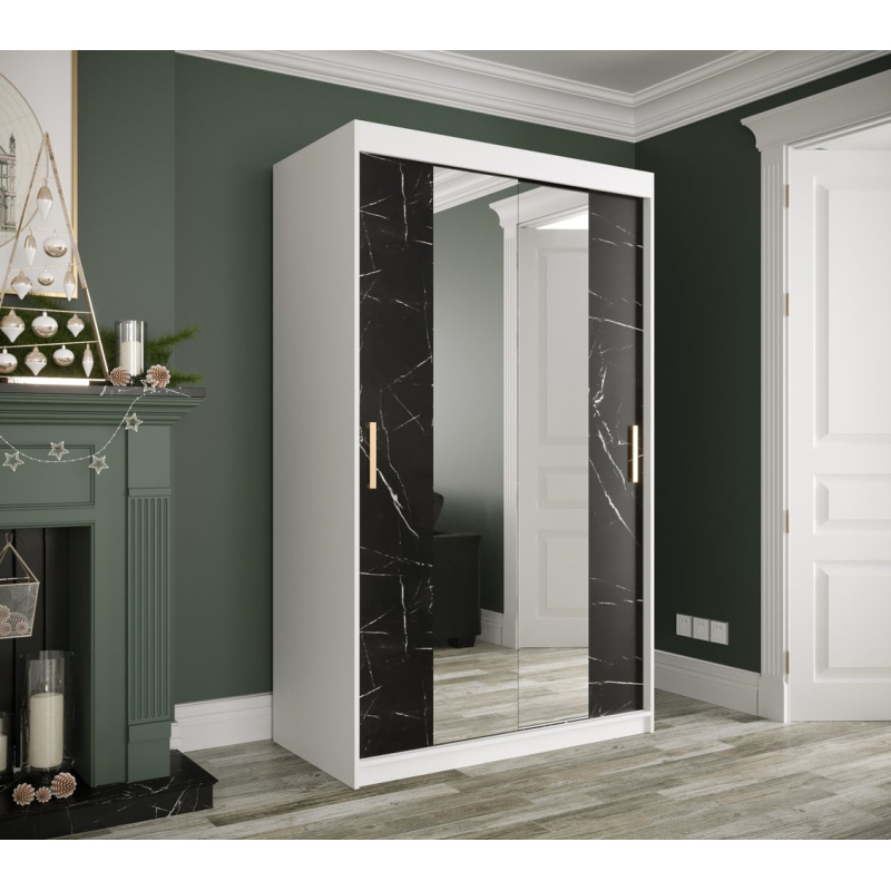 Zrkadlová skriňa s posuvnými dverami MAREILLE 2 - šírka 120 cm, biela / čierny mramor