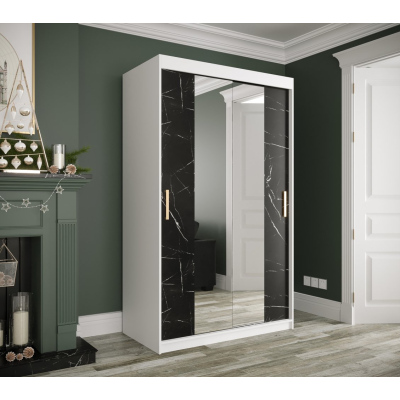 Zrkadlová skriňa s posuvnými dverami MAREILLE 2 - šírka 120 cm, biela / čierny mramor