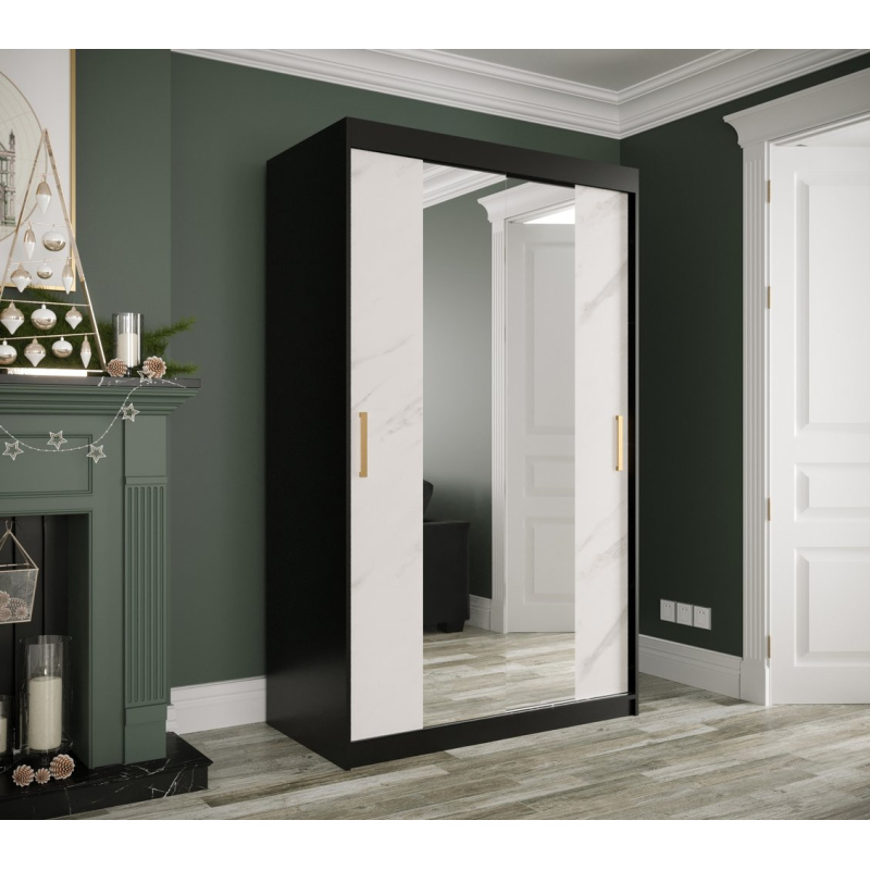 Zrkadlová skriňa s posuvnými dverami MAREILLE 2 - šírka 120 cm, čierna / biely mramor