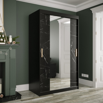 Zrkadlová skriňa s posuvnými dverami MAREILLE 2 - šírka 120 cm, čierna / čierny mramor