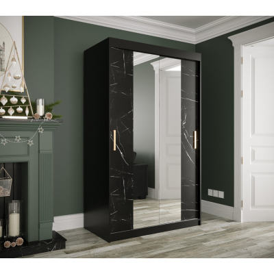 Zrkadlová skriňa s posuvnými dverami MAREILLE 2 - šírka 120 cm, čierna / čierny mramor