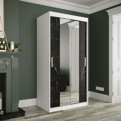 Zrkadlová skriňa s posuvnými dverami MAREILLE 2 - šírka 100 cm, biela / čierny mramor
