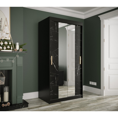 Zrkadlová skriňa s posuvnými dverami MAREILLE 2 - šírka 100 cm, čierna / čierny mramor