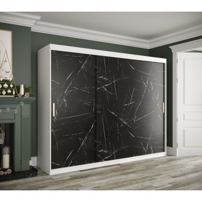 Skriňa s posuvnými dverami MAREILLE 1 - šírka 250 cm, biela / čierny mramor