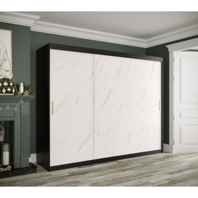 Skriňa s posuvnými dverami MAREILLE 1 - šírka 250 cm, čierna / biely mramor