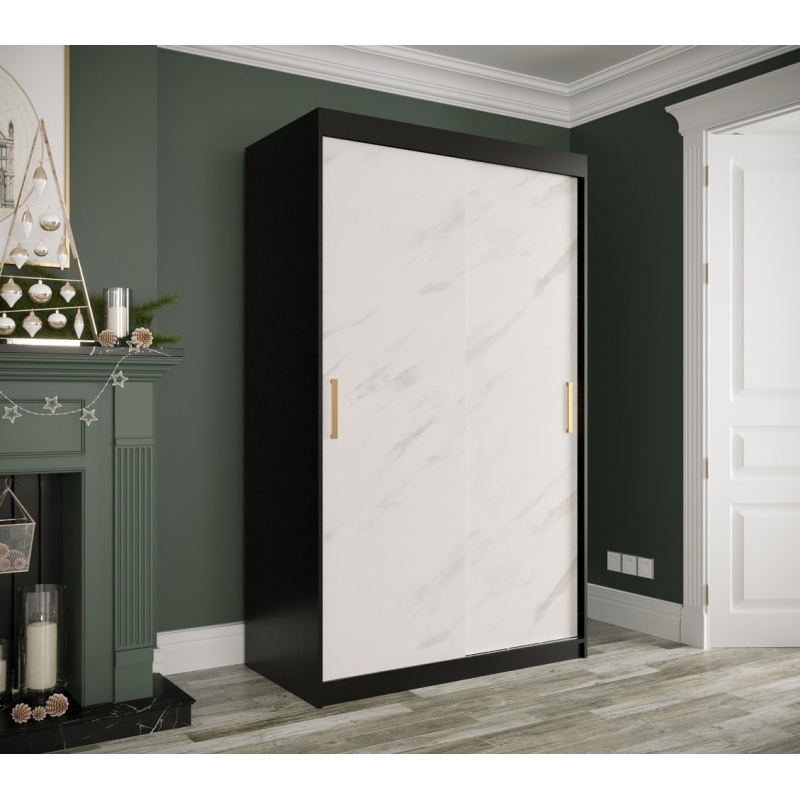 Skriňa s posuvnými dverami MAREILLE 1 - šírka 120 cm, čierna / biely mramor