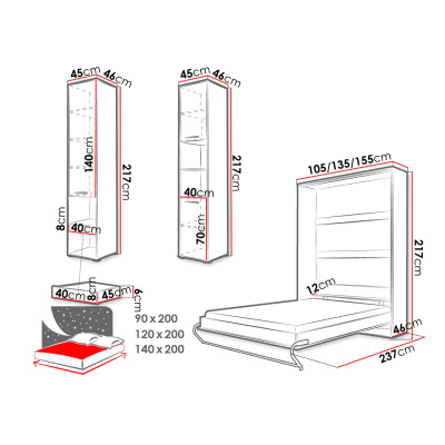 Sklápacia posteľ so skrinkami 90x200 CELENA 3 - biela