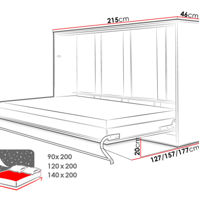 Horizontálna sklápacia manželská posteľ 140x200 CELENA 1 - biela / lesklá biela