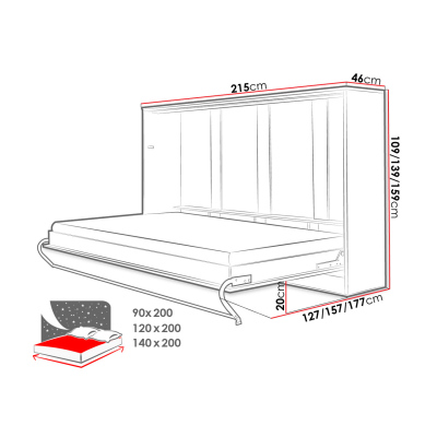 Horizontálna sklápacia manželská posteľ 140x200 CELENA 1 - biela / lesklá biela