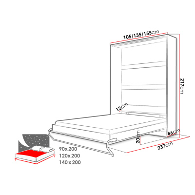 Vertikálna výklopná manželská posteľ 140x200 CELENA - biela