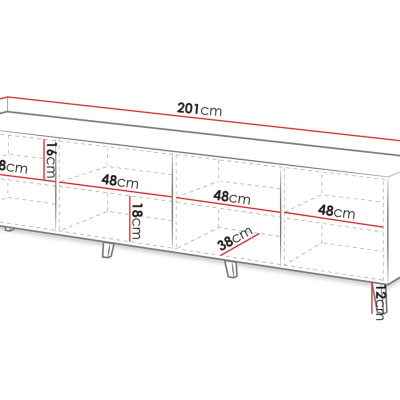 TV stolík 200 cm CRATO - čierny