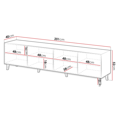 TV stolík 200 cm CRATO - čierny