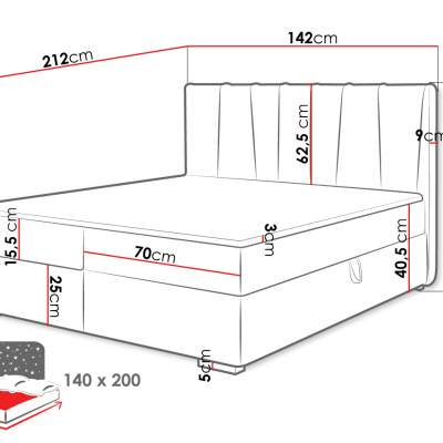 Kontinentálna manželská posteľ 140x200 VALDIVIA - šedá + topper ZDARMA