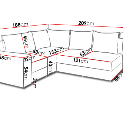 Rohová sedacia súprava s taburetkami CORTLAND 2 - čierna ekokoža / svetlá šedá, ľavý roh
