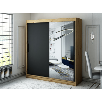 Šatníková skriňa s posuvnými dverami LURDES 3 - šírka 200 cm, dub artisan / čierna