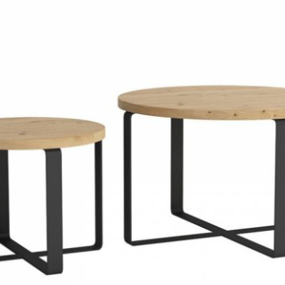 Set konferenčných okrúhlych stolíkov ALCACER - čierny / dub artisan