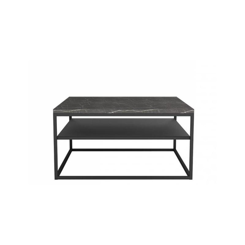 Kovový konferenčný stolík ALFENA - čierny / tmavý mramor
