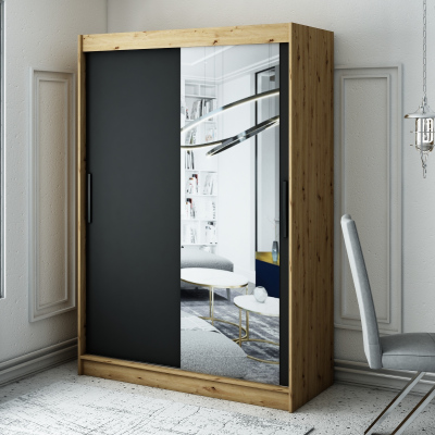 Šatníková skriňa s posuvnými dverami LURDES 3 - šírka 150 cm, dub artisan / čierna