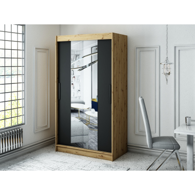 Šatníková skriňa s posuvnými dverami LURDES 2 - šírka 120 cm, dub artisan / čierna