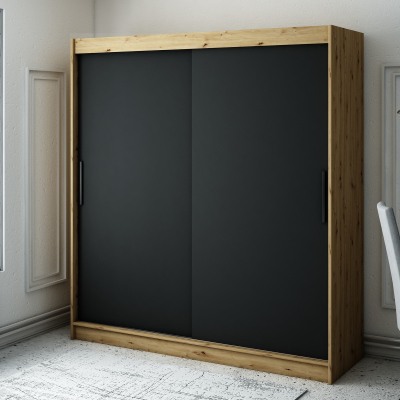 Šatníková skriňa s posuvnými dverami LURDES 1 - šírka 200 cm, dub artisan / čierna