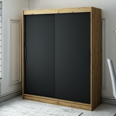 Šatníková skriňa s posuvnými dverami LURDES 1 - šírka 180 cm, dub artisan / čierna