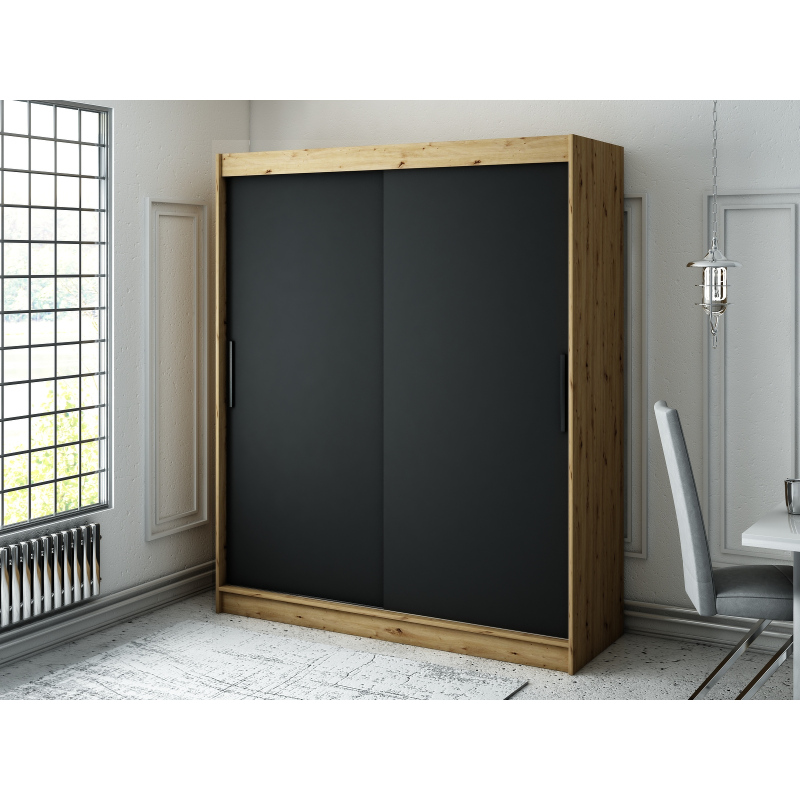 Šatníková skriňa s posuvnými dverami LURDES 1 - šírka 180 cm, dub artisan / čierna