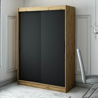 Šatníková skriňa s posuvnými dverami LURDES 1 - šírka 150 cm, dub artisan / čierna