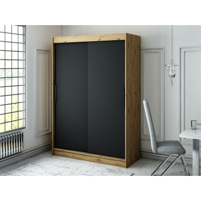 Šatníková skriňa s posuvnými dverami LURDES 1 - šírka 150 cm, dub artisan / čierna