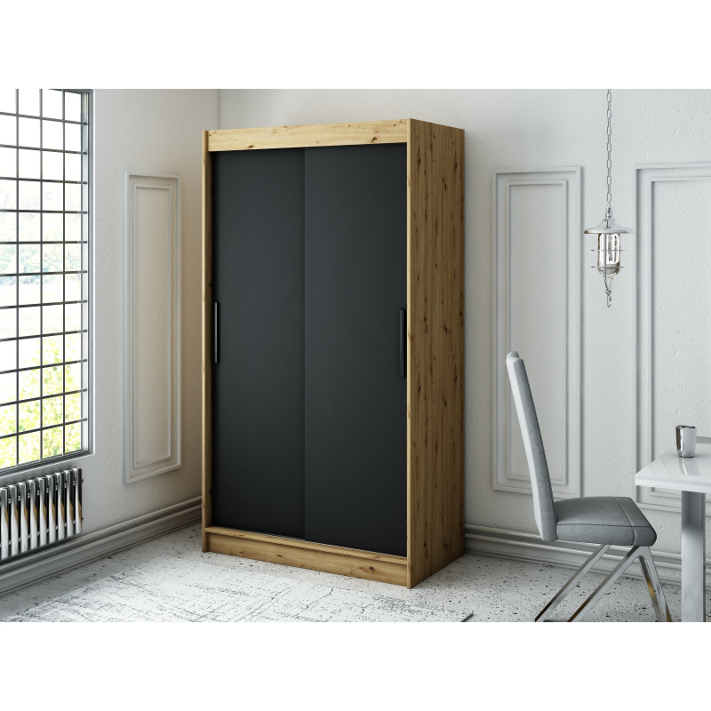 Šatníková skriňa s posuvnými dverami LURDES 1 - šírka 120 cm, dub artisan / čierna