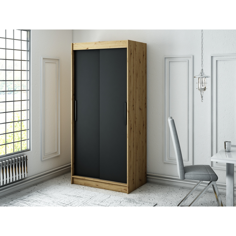 Šatníková skriňa s posuvnými dverami LURDES 1 - šírka 100 cm, dub artisan / čierna