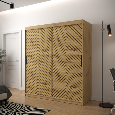Šatníková skriňa s grafikou JANETTE 2 - šírka 180 cm, dub artisan