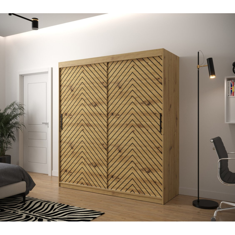 Šatníková skriňa s grafikou JANETTE 2 - šírka 180 cm, dub artisan