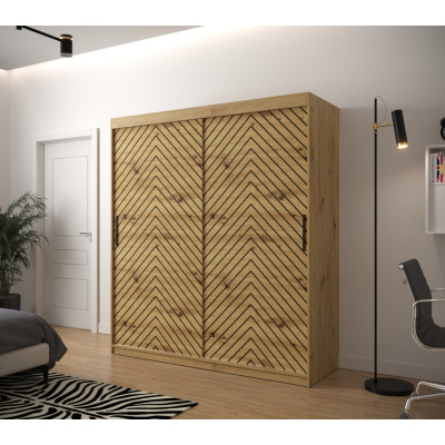Šatníková skriňa s grafikou JANETTE 2 - šírka 180 cm, dub artisan
