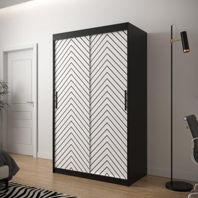 Šatníková skriňa s grafikou JANETTE 2 - šírka 120 cm, čierna / biela