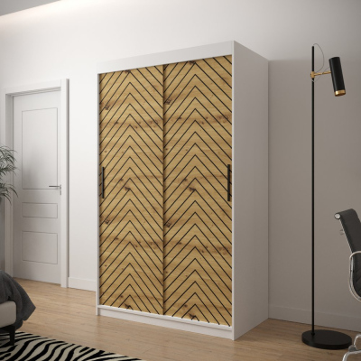 Šatníková skriňa s grafikou JANETTE 2 - šírka 120 cm, biela / dub artisan